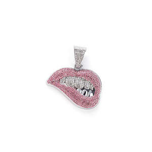 Pendentif lèvres en alliage de zinc plaqué argent avec micro-incrustation de strass, accessoire de mode hip-hop pour soirée - Product Image 4