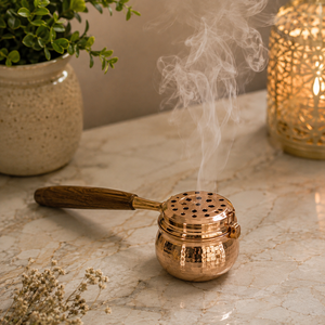 Hammered Copper Bakhoor <b>Burner</b> Wooden Handle Charcoal Incense <b>Burner</b> Oud <b>Burner</b> Aromatherapy Home Decor Wholesale OEM ODM - Product Image 2