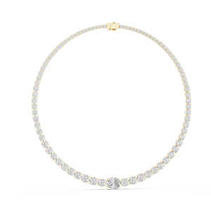 Collar de tenis con moissanita redonda de corte ovalado y diamantes graduados DEF VVS, plata 925, oro puro de 10K y 14K, joyería de boda para mujer - Product Image 4
