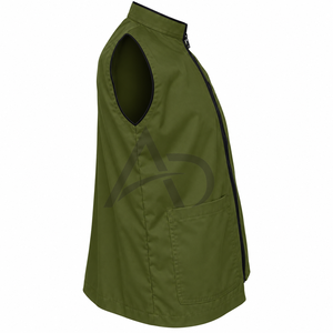 Chemise sans manches professionnelle pour barbier avec logo personnalisé, veste de travail pour hommes, vert armée, avec deux poches à outils et fermeture éclair unidirectionnelle - Product Image 4