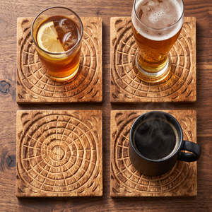 Juego de Posavasos y Alfombrillas Cuadrados de Madera Tallada, Hechos a Mano, de Alta Calidad y Duraderos, para Decoración de Mesa de Comedor, Cocina o Bar - Product Image 4