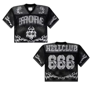 เสื้อฟุตบอลตาข่ายคุณภาพพรีเมียม ทรงครอป ดีไซน์สั่งทำได้ สินค้ามาใหม่ สตรีทแวร์ ทรงบ็อกซี่ พิมพ์ลายกราฟิก ทรงหลวม 100% - Product Image 3