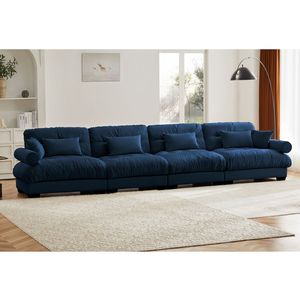 Divano Componibile in Velluto Super Confortevole e Oversize con Pouf Mobile, Braccioli Imbottiti e Tasche Profonde per Soggiorno - Product Image 3