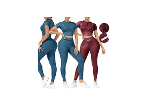 Ensemble de yoga 2 pièces pour femme, couleur unie, legging taille haute, crop top, sans couture, extensible dans les quatre sens, ensemble de vêtements de sport - Product Image 3