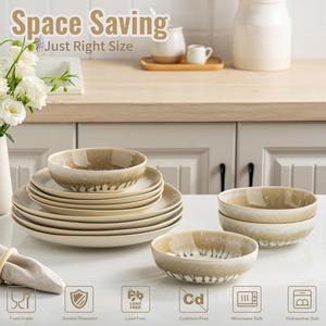 Assiettes en céramique à glaçure crème, finition dégradée subtile, design rond élégant, vaisselle durable et empilable, idéale pour les repas quotidiens - Product Image 6