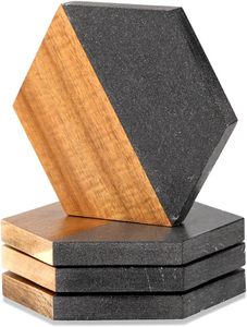 Posavasos de Madera y Mármol Negro para Bebidas, Juego de Posavasos Hexagonales de Acacia Rústicos Modernos, Posavasos Decorativos para Bar, Posavasos de Madera para Mesa de Café - Product Image 2