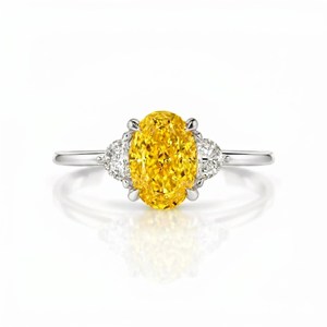 Bague de fiançailles à trois pierres en or massif 10K 14K 18K jaune, avec diamant de laboratoire ovale et demi-lune, certifiée IGI, couleur DEF, clarté VS VVS - Product Image 2