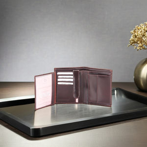 Portefeuille unisexe Royaa sécurisé, long, de style géométrique national, multifonctionnel, à fermeture ouverte, en cuir véritable Crazy Horse marron - Product Image 4