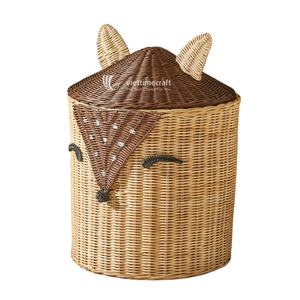 Cesta de Almacenamiento de Mimbre Tejida a Mano con Forma de Animal, Organizador con Tapa, Contenedor de Juguetes Hecho a Mano para Decoración del Hogar - Product Image 1