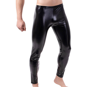 Leggings pour homme en PU noir, taille haute, élastique, style décontracté, spandex, nylon, pantalon léger en tricot - Product Image 1