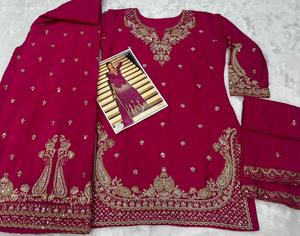 Ensemble Sharara brodé prêt-à-porter, en mousseline de soie, pour femme, imprimé feuille d'aluminium, séchage rapide - Product Image 2