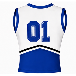 Haut d'uniforme de cheerleading bleu roi sans manches, col en V, pour entraînement de danse d'équipe, compétition, vêtements de sport athlétiques - Product Image 2