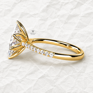 Anillo de compromiso de oro macizo de 14K/18K con diamante marquesa cultivado en laboratorio y engaste de cesta tipo tulipán, diamantes DEF VVS certificados - Product Image 2