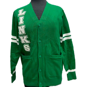 Cardigan en tricot vert pour homme, broderie de lettres, col en V, manches longues, en acrylique, style universitaire, pour l'automne - Product Image 1