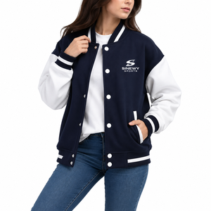 Veste de baseball SINEWY SPORTS bleu marine et blanc, coupe classique, style preppy, pour homme, vêtements décontractés d'automne - Product Image 3