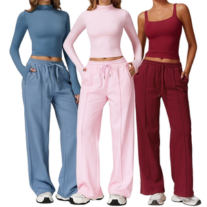 Nuevo Conjunto de Yoga de Dos Piezas para Mujer, Otoño-Invierno, de un Solo Hombro, Ajustado, Manga Larga, Color Sólido, Antibacteriano, con Pantalones Anchos Ligeramente Acampanados - Product Image 4