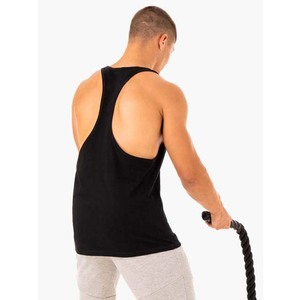 Camiseta sin mangas de algodón negro transpirable para hombre, con bordado a máquina, cuello redondo, color liso, tejida, informal, para entrenamiento, fitness y gimnasio. - Product Image 5