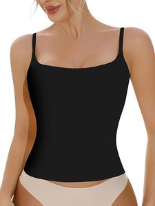 Women Thin <b>Strap</b> Sleeveless <b>Tank</b> <b>Tops</b> Built-in Pads All-in-One Slimming Breathable Casual Spandex/Cotton Summer Wear Custom - Product Image 4