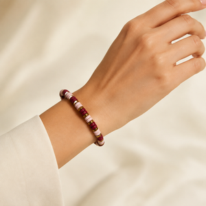Custom Handmade Zinc Beaded Heishi <b>Stretch</b> <b>Bracelet</b> for Women Burgundy Pink and Gold Trendy Party Fashion Jewelry Wholesale - Product Image 3