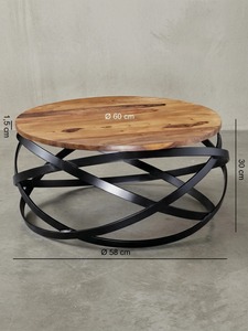 Mesa de Centro Moderna Redonda con Tapa de Madera y Estructura Metálica, Mueble Decorativo para Sala de Estar - Product Image 6