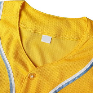Bright Yellow Performance <b>Baseball</b> Jersey Unique Light Blue and White Double Piping Full Button Style - Product Image 3