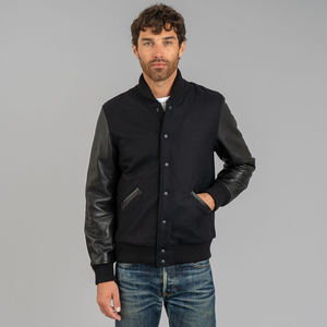 Chaqueta Varsity Negra de Poliéster y Algodón con Bordado para Hombre, Forro Acolchado Clásico, Estilo Bomber, Ropa de Abrigo Casual para Otoño - Product Image 2