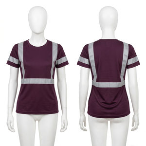 Camiseta de Trabajo para Hombre y Mujer, Malla de Poliéster Premium GSM, Color Granate, Panel Reflectante Plateado, Diseño Personalizado con Logotipo por Sublimación y Transferencia de Calor - Product Image 1