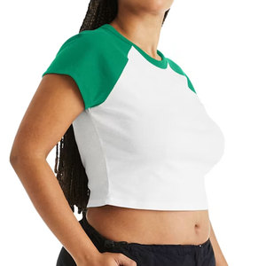 Camiseta Corta para Mujer, Corte Moderno, Manga Corta, Cuello en V, Tejido de Punto Jersey, Ajustada, Lisa, Informal para Uso Diario - Product Image 5