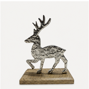 Statue de renne artisanale en aluminium avec support en bois de manguier, centre de table festif de luxe pour la décoration de bureau et de salon - Product Image 3