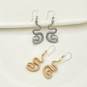 Boucles d'oreilles pendantes vintage en forme de serpent, plaquées or, en laiton, bijoux de mode unisexe, motif animal - Product Image 6
