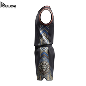 Chándal de Baloncesto Personalizado con Cabeza de León, 100% Poliéster, Secado Rápido, Transpirable, Color Gris Carbón, Dorado y Azul, Sublimado, Cintura Elástica - Product Image 3