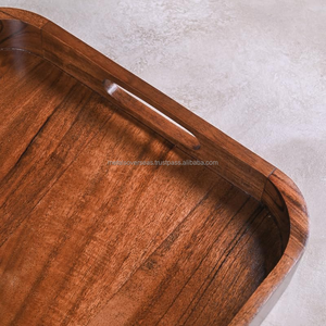 Plateau de service à café en acacia véritable Plateaux en bois de haute qualité pour l'affichage des fruits et de la malbouffe Plateaux d'hôtel de style nouveau - Product Image 1