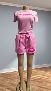 Women's Purple California Print Logo Crew Neck Short Sleeve Knitted 100% Cotton Breathable Crop <b>Top</b> Shorts Set <b>Y2K</b> Style 2-Piece - Product Image 5