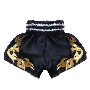 Pantalones Cortos de Muay Thai para Artes Marciales, Negros, 100% Poliéster, Unisex, Elásticos, Transpirables, de Secado Rápido, 220g - Product Image 2