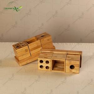 Ensemble d'accessoires de salle de bain en bambou, organisateur en bambou pressé, rangement de luxe pour salles de bain modernes - Product Image 6