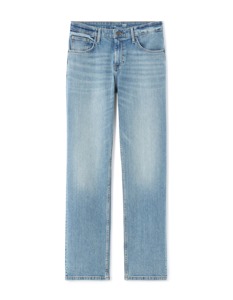 Jean en denim taille haute coupe droite délavé clair, en coton, style décontracté printemps, coupe régulière, tissu tissé mi-lourd - Product Image 5