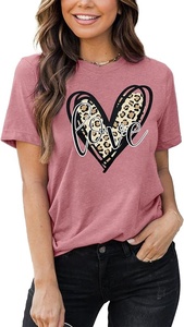 Camiseta de Verano para Mujer, Negra, con Estampado de Corazón Alado, Corte Regular, Cuello Redondo, Manga Corta, Informal, de Algodón Jersey, Antiarrugas - Product Image 4