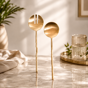 Luxury Gold Salad <b>Servers</b> Set Stainless Steel Serving Spoons Kitchen Utensils Dinner Party - Product Image 2