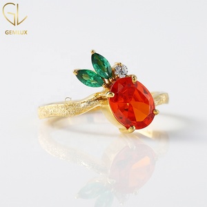 Anillo de Diamante Moissanita con Corte Ovalado Naranja, Anillo Inspirado en Frutas, Anillo de Diamante con Corte Marquesa Verde, Anillo de Oro de 14k - Product Image 2