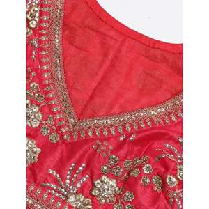 Vêtements de mariage de couleur rouge hypnotique brodés en satin Lehenga Choli - Product Image 2