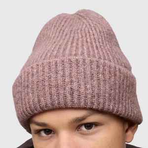 Unisex Ribbed <b>Beanie</b> Hat in Dusty Pink Color Hand Knitted Acrylic Winter Cap Casual Style for Adults 56-58CM Head Circumference - Product Image 3