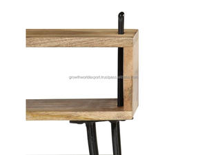 Mesa Auxiliar Moderna de Mediados de Siglo con Patas de Horquilla |   Mesa de Noche de Madera |   Mesa de Noche Industrial para Dormitorio - Product Image 3
