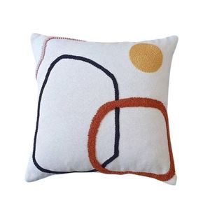 Abstract Geometric Embroidered <b>Square</b> Cushion Cover Modern Home Decor <b>Pillow</b> <b>Case</b> Cotton Polyester Linen Mix - Product Image 1