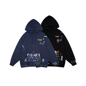 เสื้อฮู้ดดี้โอเวอร์ไซส์แบบสั่งทำพิเศษ พร้อมลายเพ้นท์มือและโลโก้พิมพ์ด้านหน้า แขนเสื้อแบบปกติ ผ้าฝ้ายเฟรนช์เทอร์รี่ เหมาะสำหรับใส่ในฤดูใบไม้ร่วง - Product Image 1