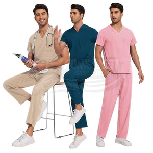 Ensemble de blouses médicales unisexes extensibles OEM, uniformes d'hôpital de haute qualité, uniformes d'infirmière à manches courtes en toile, couleurs et tailles personnalisées - Product Image 6