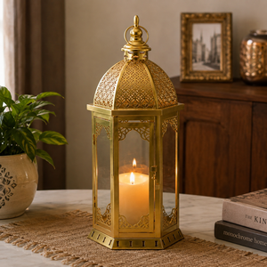 K GOLDEN <b>BRASS</b> Vintage Decorative Handmade Metal Hurricane <b>Lantern</b> Candle Holder Set Rustic for Living Room Patio Home - Product Image 3