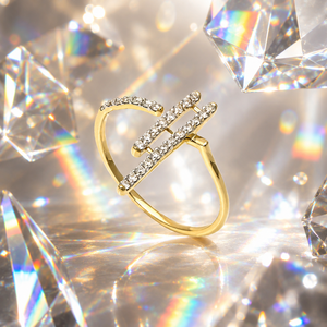Bague ouverte géométrique moderne en diamant de laboratoire pour femme, or 10K 14K 18K, argent 925 935, anniversaire, mariage, luxe - Product Image 1