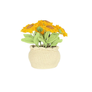 Pot de fleurs tournesol en crochet fait main en gros avec fleurs en fil tricoté, fleurs amigurumi, décoration de bureau à domicile, cadeau - Product Image 4