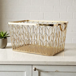 Luxury Rectangle Metal <b>Wire</b> <b>Storage</b> <b>Basket</b> With Handles <b>For</b> Multi Purpose Neatening - Product Image 6