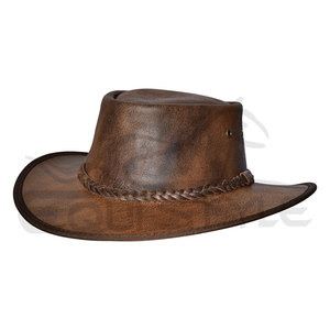 Sombrero de Vaquero de Cuero Genuino Marrón de Ala Ancha Unisex, Suministro al por Mayor OEM, Duradero, Estilo Casual de Invierno, Sombreros Australianos para Exteriores - Product Image 1